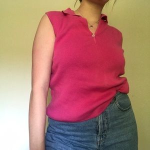 Knit collared pink vintage sleeveless top